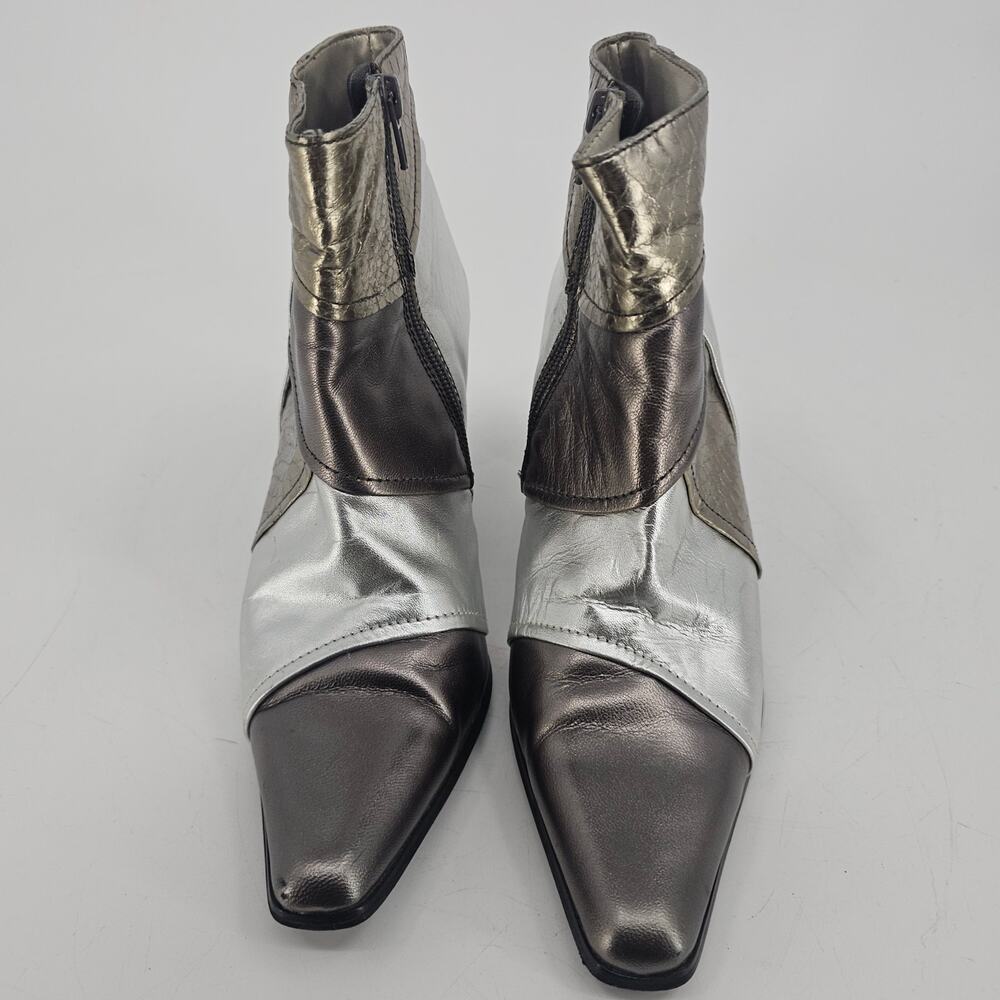 Vintage Bellini Patchwork Metallic Gray Heeled Le… - image 2